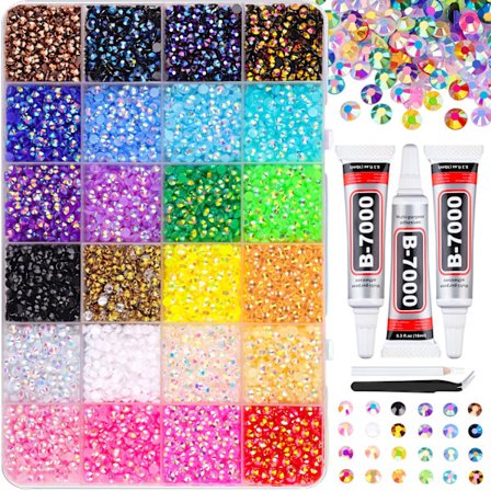 32000 stk. 3 mm Flerfarget Resin Jelly Rhinestones Kit - Blendende Flatback-edelstener med 3 stk. B7000 Lim for Neglekunst Diamantkunst Håndverk M