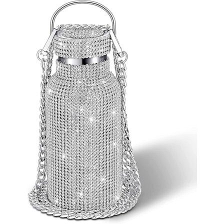 Diamant Vattenflaska Bling Strass Rostfritt Stål Termosflaska Återfyllningsbar Vattenflaska Isolerad Vattenflaska Glitter Vattenflaska Med Kedja Fo