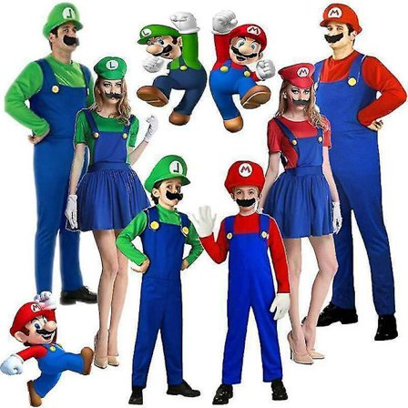 Super Mario Luigi kostyme Cosplay for voksne barn