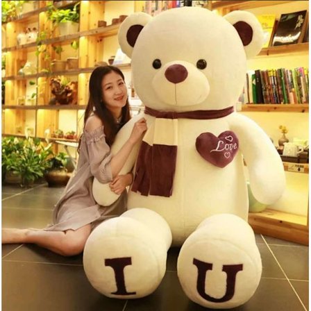 Stor Bamse Teddybjørn Kjempebamse Stor Myk Plysjleker 80cm/100cm Nytt IU Skjerf Bjørn (Lilla og Hvit)-XF10- IU Skjerf Bjørn (Lilla og Hvit)