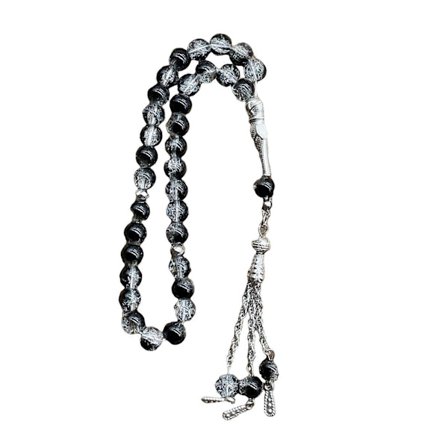 Muslimske Bedekrans 33 Tasbih Isknækket Glas Rosenkrans med Frynser Etnisk Islamisk Armbånd til Daglig Tilbedelse Kongeblå