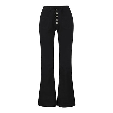 Utsvängda jeans för dam, hög midja med knappar, vida byxor med utsvängd nederkant