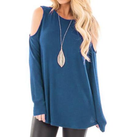 Damer Med Rund Hals, Off Shoulder Pullover Enfärgad Tunikablus