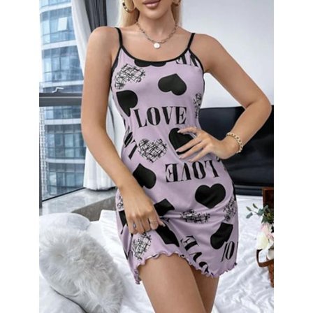 Pyjamas Nattlinne Klänning i plusstorlek för kvinnor Hjärta Letter Mode C