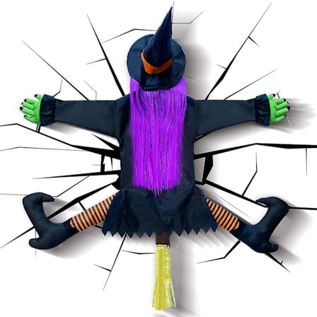 Heks der styrter ned i træ til Halloween dekoration, Nedstyrtet heks, Hængende Halloween hekse rekvisitter til udendørs brug