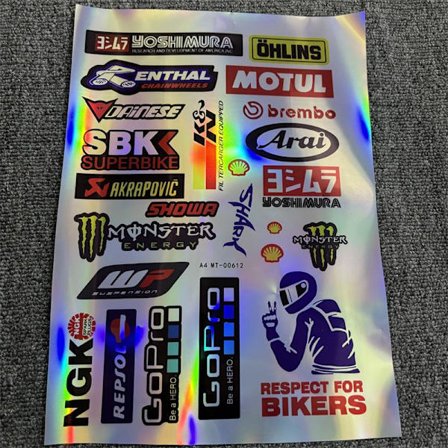 Farverige laser motorcykelmærkater, racer sponsor klistermærker, motorcykel modifikationsmærkater, hjelm klistermærker