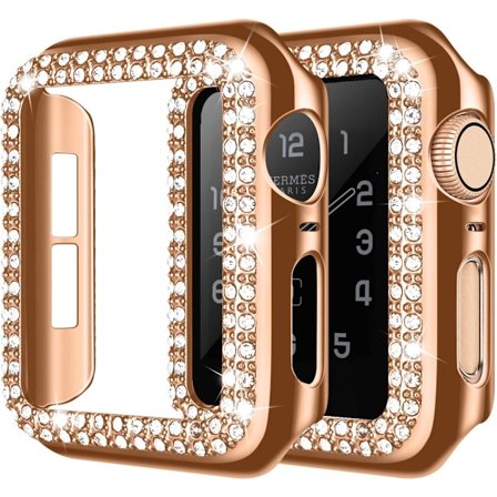 För Apple Watch-fodral 44mm Serie 6/5/4 SE Bling Rhinestone Apple Watch-fodral Bumper Ramskyddsskal för iWatch Serie 44mm Roséguld