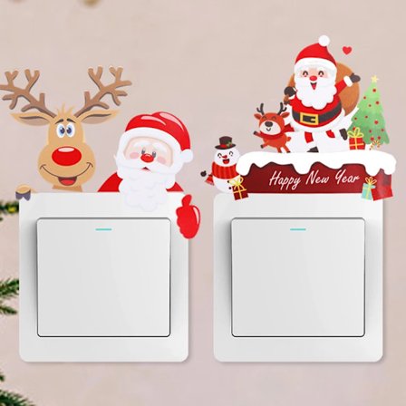 New Year Christmas Wall Stickers Santa Claus Snowman Pattern Light Switch Sticker Waterproof Xmas Holiday Decorative Posters