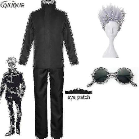 2023 - Anime Jujutsu Kaisen Gojo Satoru Cosplay-asu, Paita, Housut, Silm lappu, Halloween-juhla, Miesten Uniformu, Peruukki - Musta Paketti 6 Black 