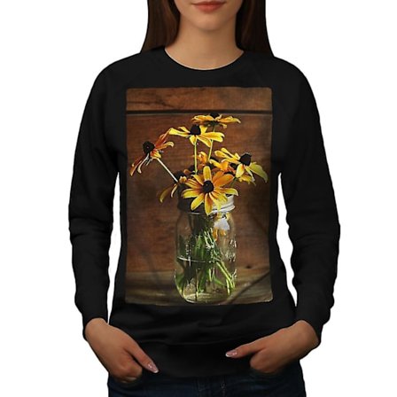 Yellow Flower Art Women Blacksweatshirt