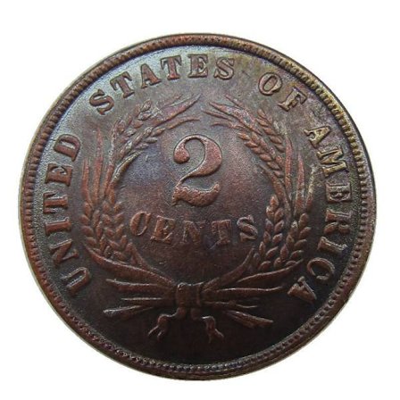 1864-1873 US 2 Cent Mindesmønt, 38 mm Kobbermønt med Laurbær- og Ørnedesign, Historisk Amerikansk Mønt