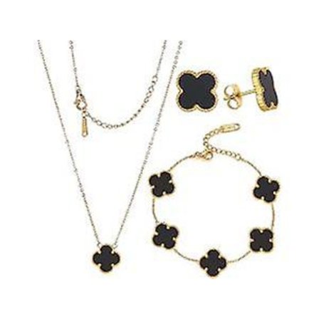 Sæt med firkløver halskæde, vedhæng, øreringe og armbånd til kvinder og piger, 19k guldbelagt charme, søde smykker, gave til kvinder og piger