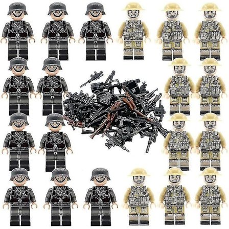 20 st Soldater + Vapen Mini Figurer WW2 Militär Set, armévapen