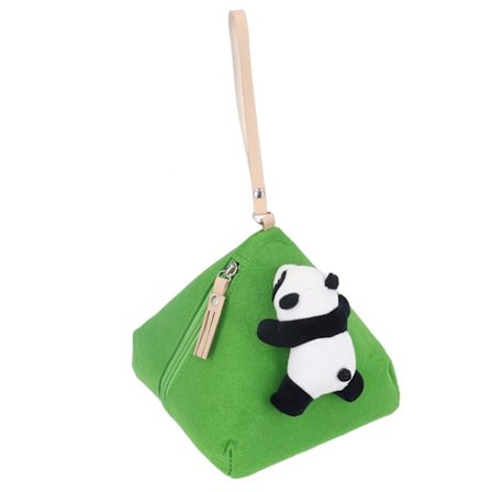 Trekantet møntpung Blød filt Zongzi-form Panda-dekoration Nøglepung med stor kapacitet til kosmetik