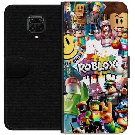Xiaomi Redmi Note 9S Lompakkokotelo Roblox graffitikollaasi värikkäillä hahmoilla, eloisilla kuvioilla ja energisillä elementeillä, jotka sieppaa