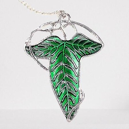 1 st Vintage Grönt Blad Hänge Halsband Sagan om Ringen Elf Brosch Kedja Smycken Present till Kvinnor