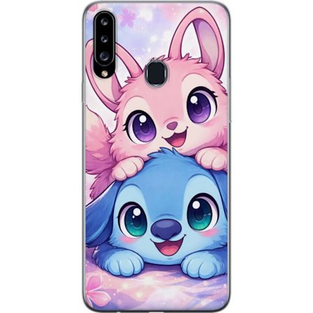Kompatibel Mobilcover til Samsung Samsung Galaxy A20s Sød kawaii illustration med pink og blå fantasidyr, store øjne og bløde farver perfekt til b