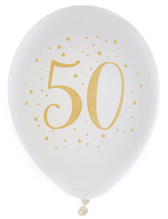 Ballonger Vit & Guld 50 år, 8-pack
