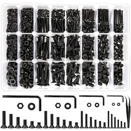 1250 stk. skruer, møtrikker og bolte, skiver, sekskantet fatning, fladt hoved