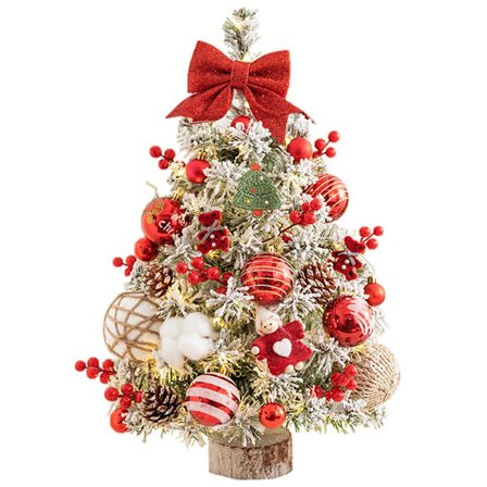 Konstgjort Julgran, 45cm, Liten, Med LED-lampor & Dekorationer, DIY-present (FMY)