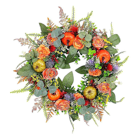 Efterår Græskar Krans Til Hoveddør, Efterår Dør Kranse Udendørs Efterår Krans, Efterår Eukalyptus W