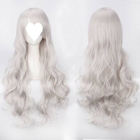 Silvervit, 80 cm charmig dam sidobangs syntetisk lång lock