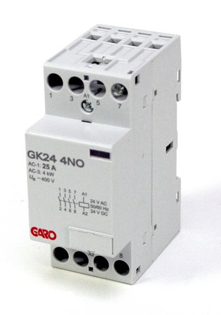 Garo GK24 4NO 24V ACDC Kontaktor 4-polet, 16 A, lukkede, Elfordeling & strømforsyning