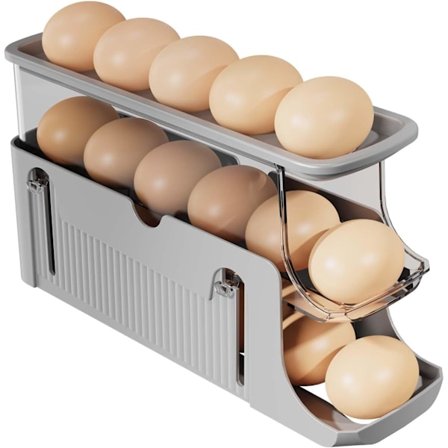 Äggdispenser med hjul, automatisk äggdispenser, utdragbar äggkartong, rymmer 15-17 ägg.