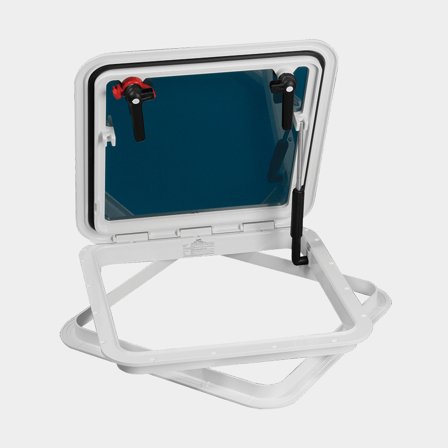 Escotilla de cubierta Nuova Rade EURO 2 Escape Hatch, con soporte, 75°, 430 x 430 mm (medidas de corte), 480 x 480 mm (medidas exteriores), plata/