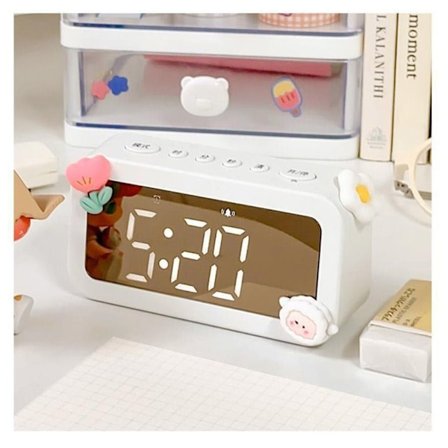 Spejl Bordur Digital Alarm HVID