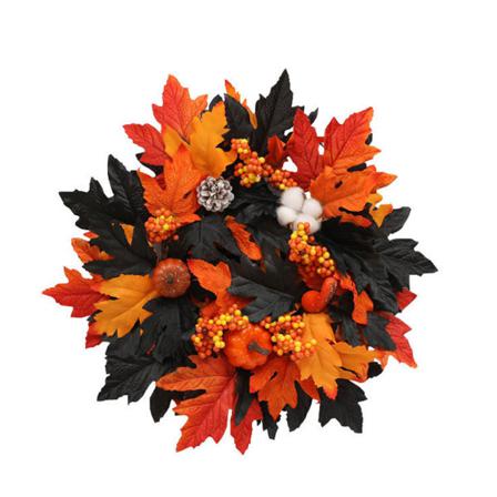 Halloween Pumpa Krans Lönn Lämnar Tallkottar Fönster Girland
