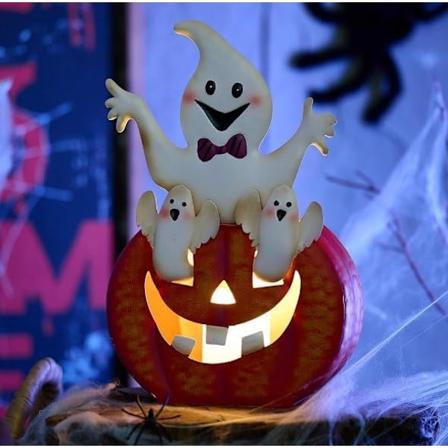 Halloween Græskar Dekorationer, Metal Glødende Spøgelse og Græskar Jack O Lantern, Halloween Hjemme Dekoration Gave Dekorativt Græskar, 12 Tommer 