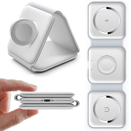 3-i-1 Trådlös Laddare, Magnetisk Vikbar 3-i-1 Laddstation, Snabb Trådlös Laddningsplatta, Kompatibel med Iphone 14/Pro/Max/Plus/13/12 Se