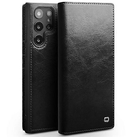 QIALINO Kompatibel med Samsung Galaxy S22 Ultra 5G Folio Flip Wallet Stand Design Stødsikkert Ægte Læder Mobiltelefon Cover