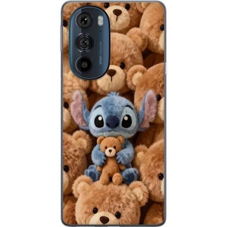Kompatibelt Mobildeksel til Motorola Edge 30 Pro Stitch omgitt av brune teddybjørner med en liten teddybjørn i fanget i en søt og koselig kawaii-desig