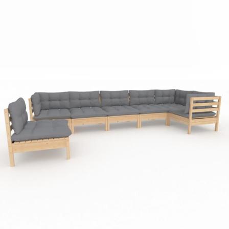 Vidaxl Loungegrupp Med Grå Dynor 7 Delar Massiv Furu Grå