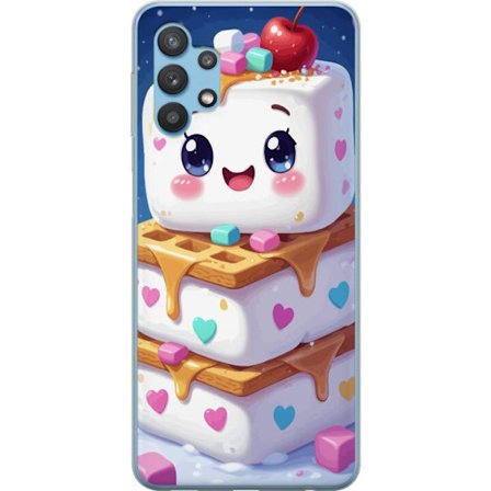 Samsung Galaxy A32 5G Gennemsigtig cover Sød marshmallowfigur med hjerter, vafler, sirup og farverige stykker skaber et legende dessertmotiv i en gla