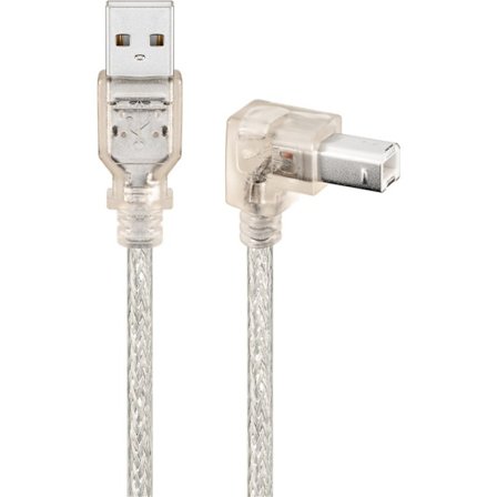 USB-A till USB-B-kabel 90°, 0,5 m, transparent