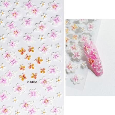 3 st tredimensionella självhäftande präglade blommiga nagelkonstklistermärken (05)