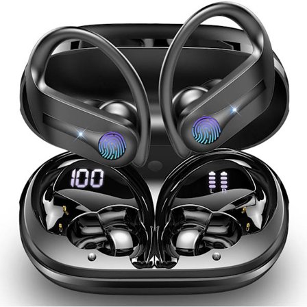 LED-digital display, touch-on-ear Bluetooth-headset