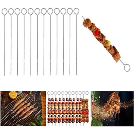 12 X Metal BBQ Spyd Mad Kød Kebab Spyd Grill Kød Madlavning Grillpinde PAKKE MED 12