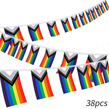Regnbåge Progress Pride Month 38 Flaggor Banner Med Snöre, Liten Regnbåge Lgbtq Vimpel Flagga Regnbåge Pride Dag Festival Dekor