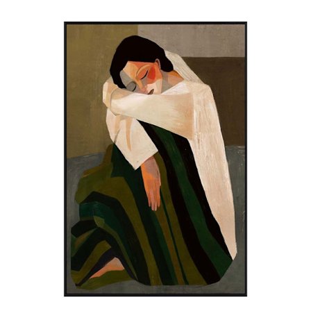 Lærredskunst med stille refleksion – 80x120 cm, brun/beige/grøn