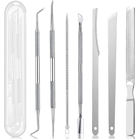 8 stk. Indgroet Tånegl Værktøjssæt i Rustfrit Stål - Tåneglfil & Neglebåndssæt