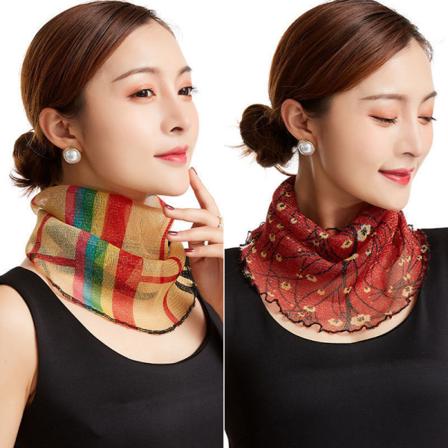 Elegant kvinnor falsk krage Avtagbar halv Scarf Pullover Sommarsol Tunn Liten Sidenscarf Veil All-Match Cervical Support Bana Scarf Cover Scarf No. 9 
