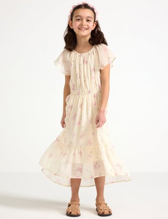 Lindex Dress Chiffon Hi Low Aop - Cream - 122