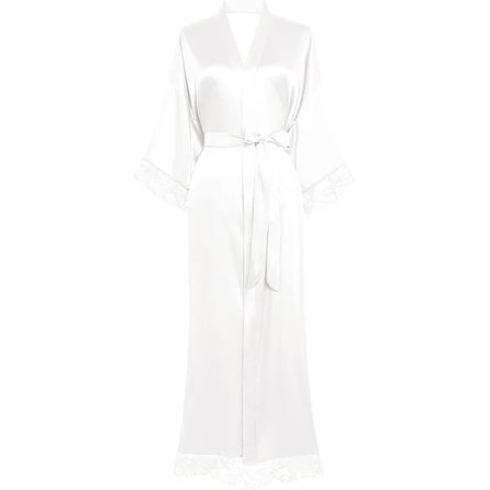 Lang Badekåbe Kort Badekåbe Enkel Badekåbe Ærmer Silke Satin Kimono Kjole Dame Sommer Badekåbe Ensfarvet Nattøj Hvid[CO]