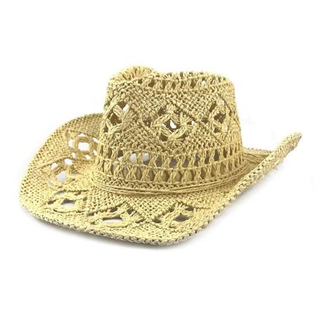 Utomhus herr dam västerländska cowboyhattar handvävda halmhatt andningsbar beige