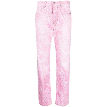 Etro Paisley Print Straight LEG Jeans , Roze , Dames , Maat: W29