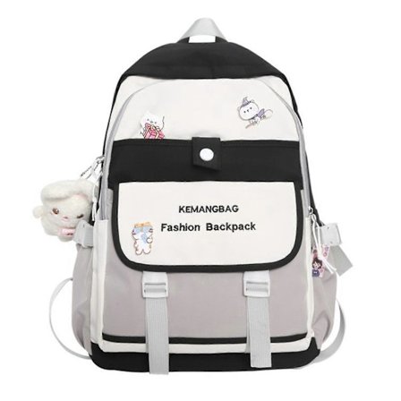 Søt skolesekk med merker for bøker og laptop